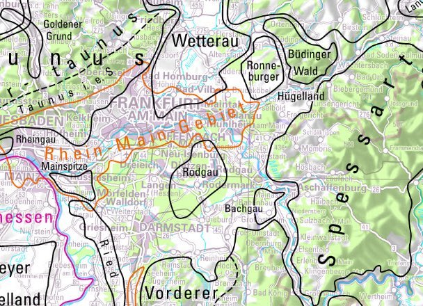 Landkarte mit Landschaftsnamen